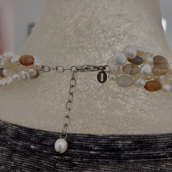 Ross-Simons pearl and agate torsade necklace, 18-20", sterling silver - Picture 2 of 4